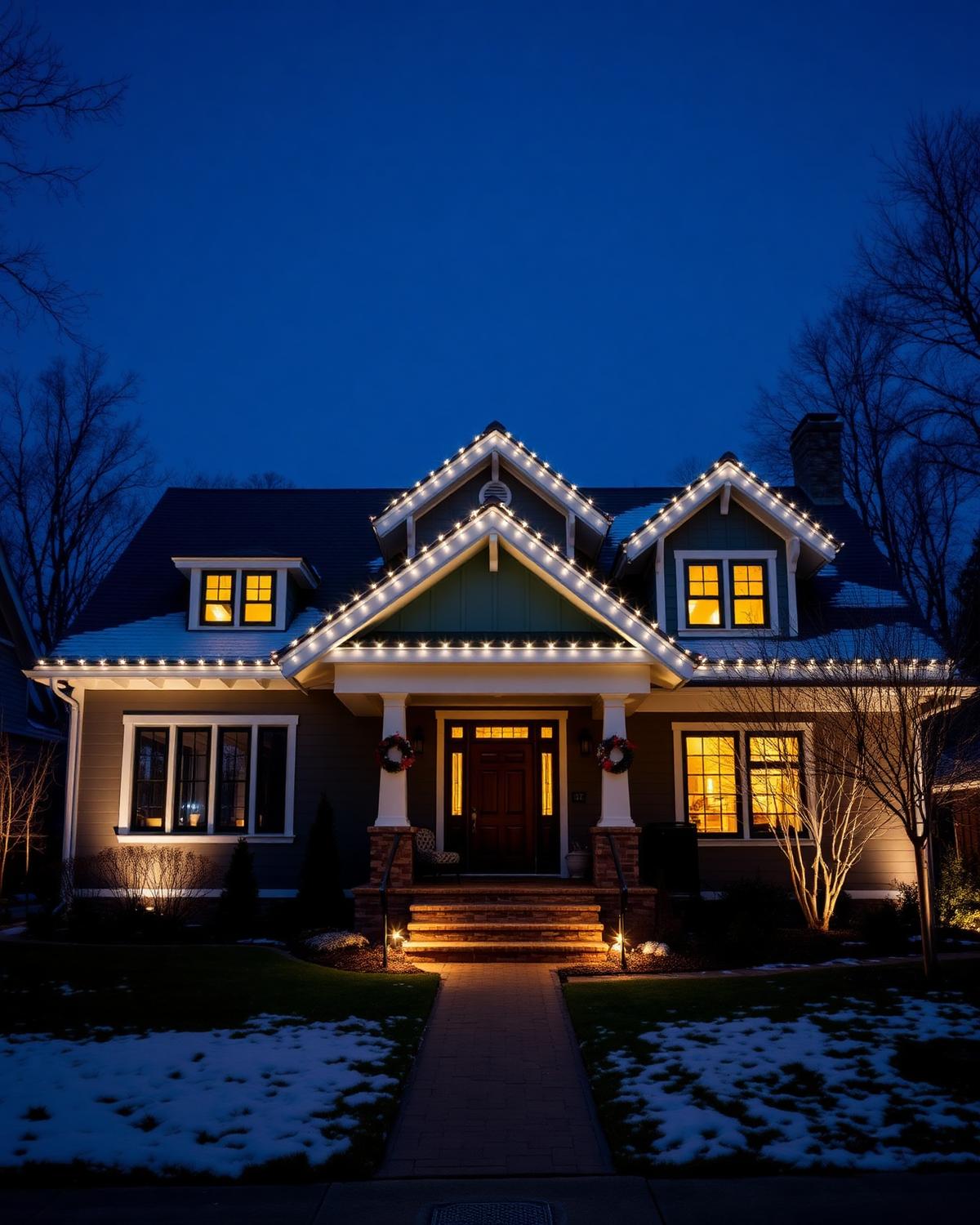 Custom roofline lighting on a residential home